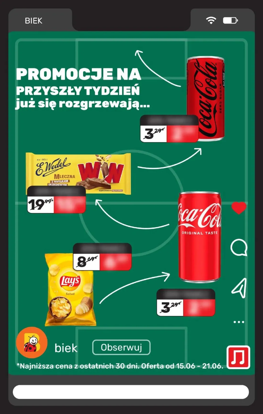 Biedronka gazetka, strona 19 z 24 — Coca-Cola ZERO SUGAR, E.Wedel MLECZNA Z WAFELKAMI ORZECHOWYMI, Coca-Cola ORIGINAL TASTE