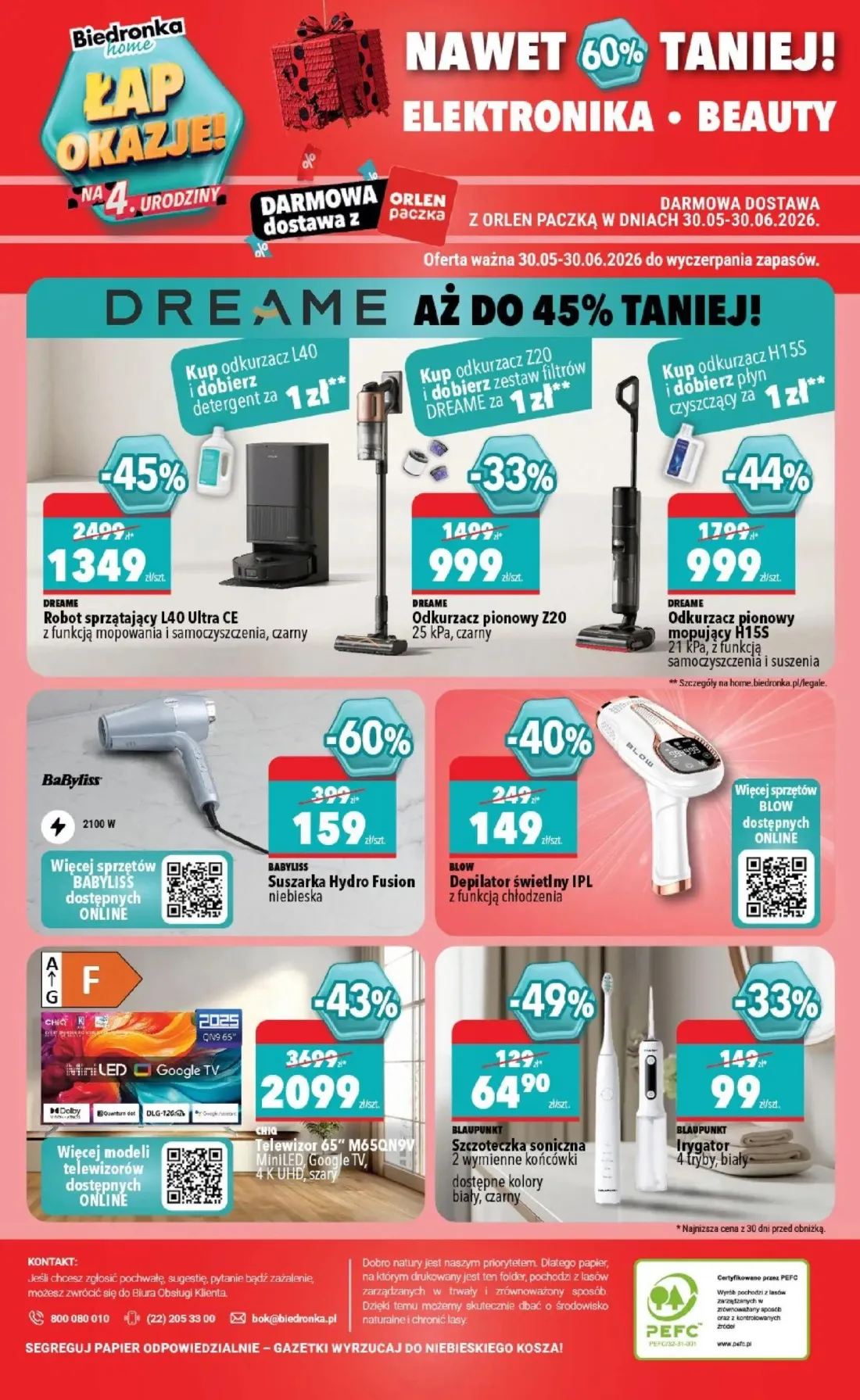 Biedronka gazetka, strona 6 z 6 — Telewizor 65" M65QN9V MiniLED, Google TV, 4 K UHD, szary, Robot sprzątający L40 Ultra CE z…