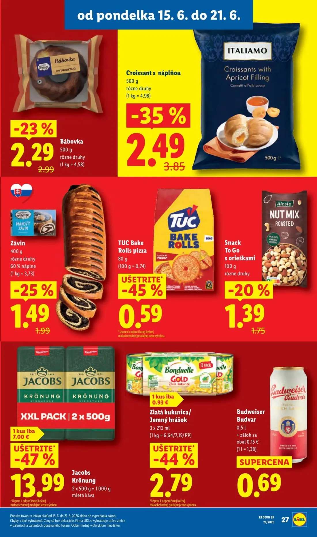 Lidl leták, strana 37 z 101 — Snack To Go s orieškami, TUC Bake Rolls pizza
