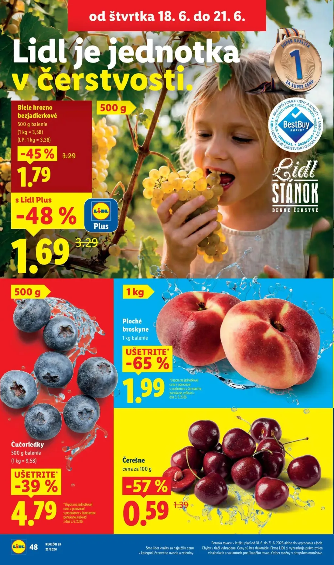 Lidl leták, strana 60 z 101 — Biele hrozno bezjadierkové, Čerešne, Ploché broskyne