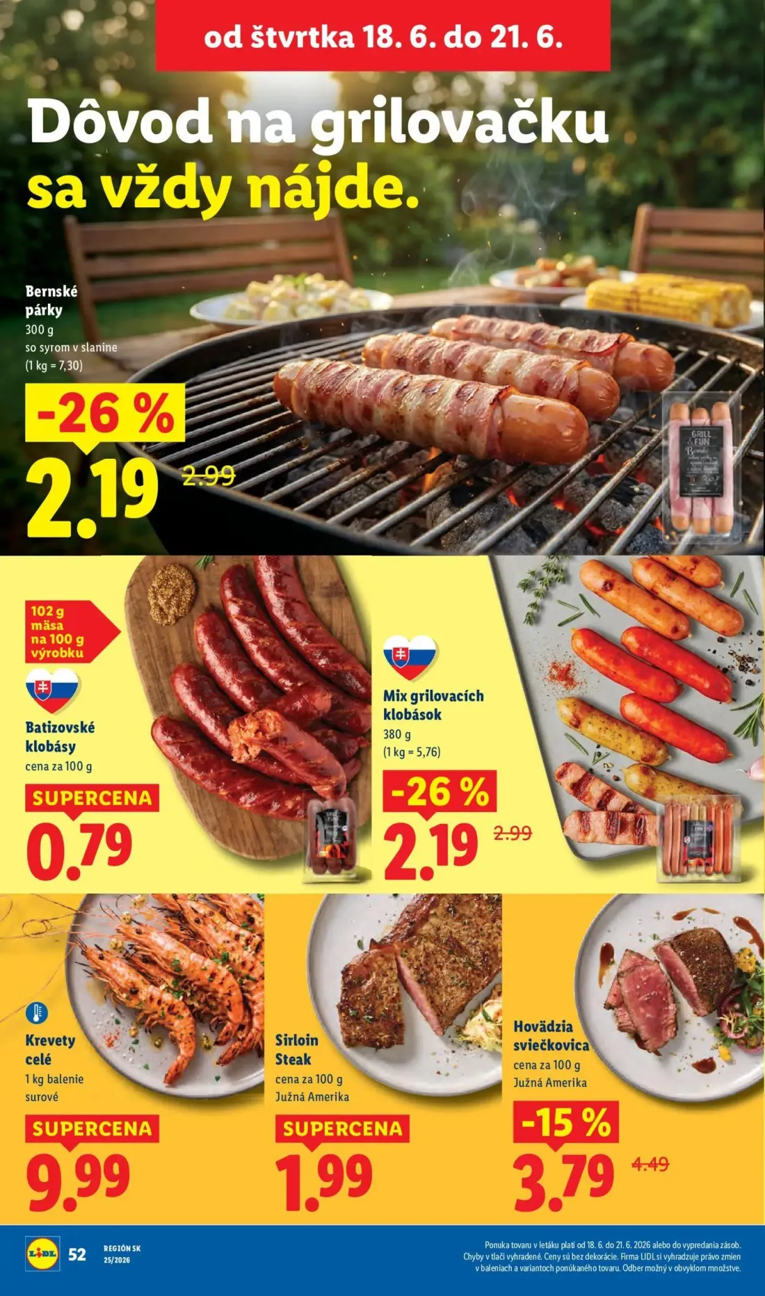 Lidl leták, strana 66 z 101 — Mix grilovacích klobások, Hovädzia sviečkovica, Sirloin Steak