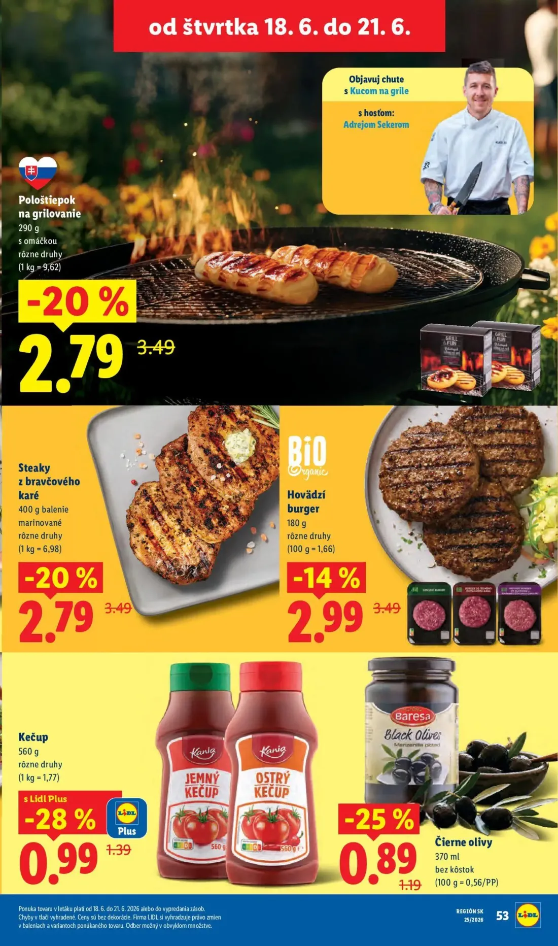 Lidl leták, strana 67 z 101 — Pološtiepok na grilovanie, Steaky z bravčového karé, Hovädzí burger
