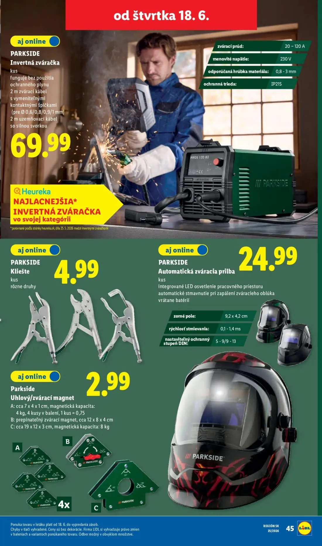 Lidl leták, strana 87 z 101 — Invertná zváračka, Kliešte, Automatická zváracia prilba