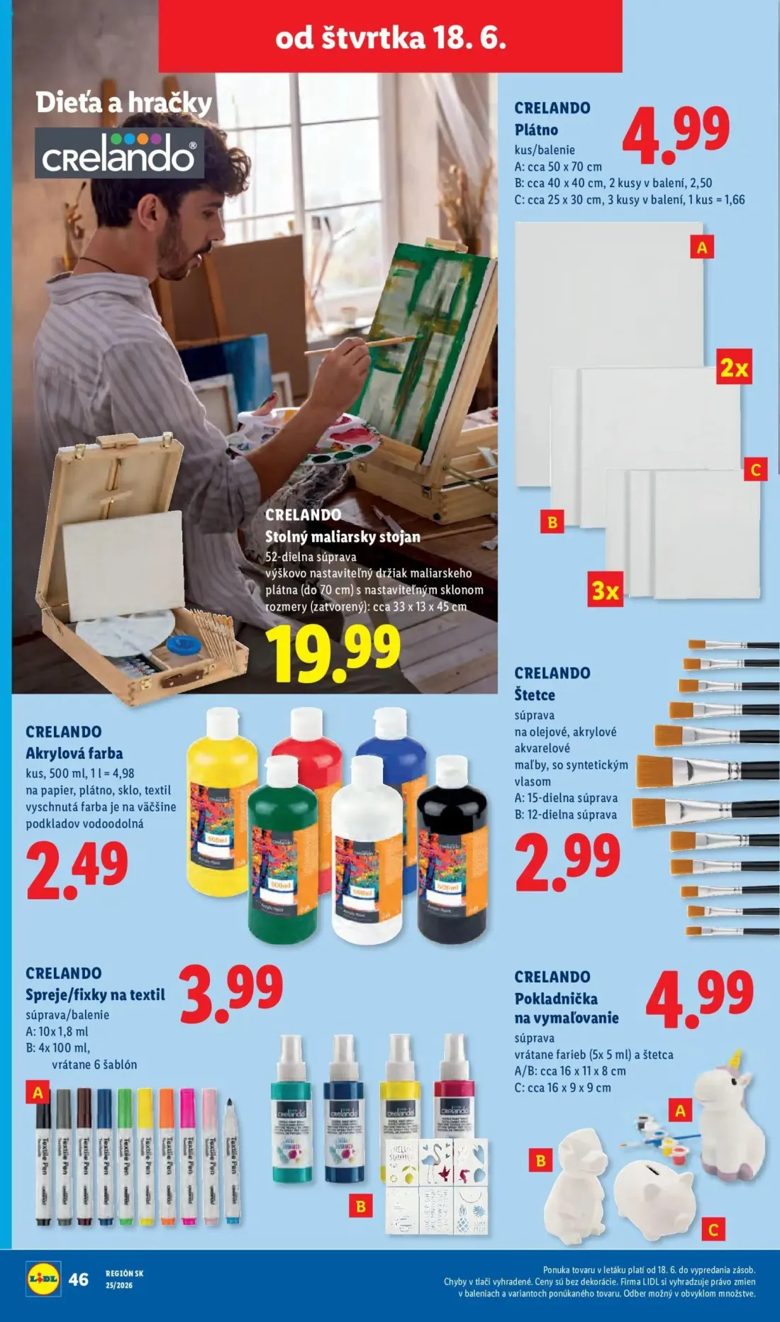Lidl leták, strana 90 z 101 — Plátno, Stolný maliarsky stojan, Akrylová farba