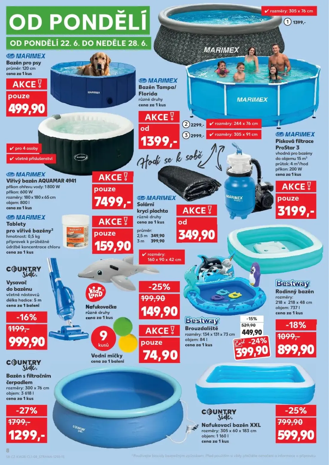 Kaufland leták, strana 8 z 10 — Bazén s filtračním čerpadlem, Nafukovací bazén XXL, Vysavač do bazénu