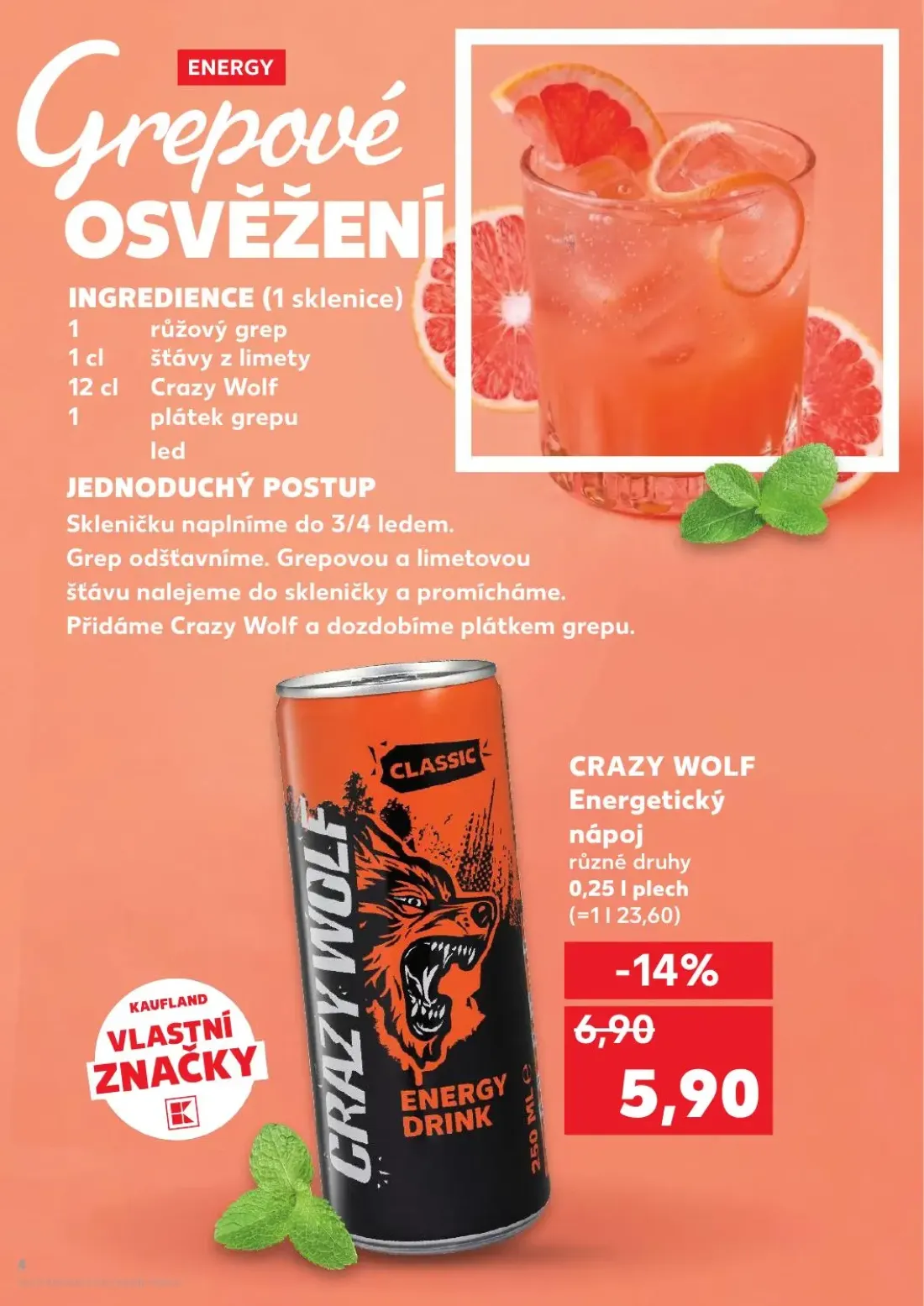 Kaufland leták, strana 4 z 52 — CRAZY WOLF Energetický nápoj