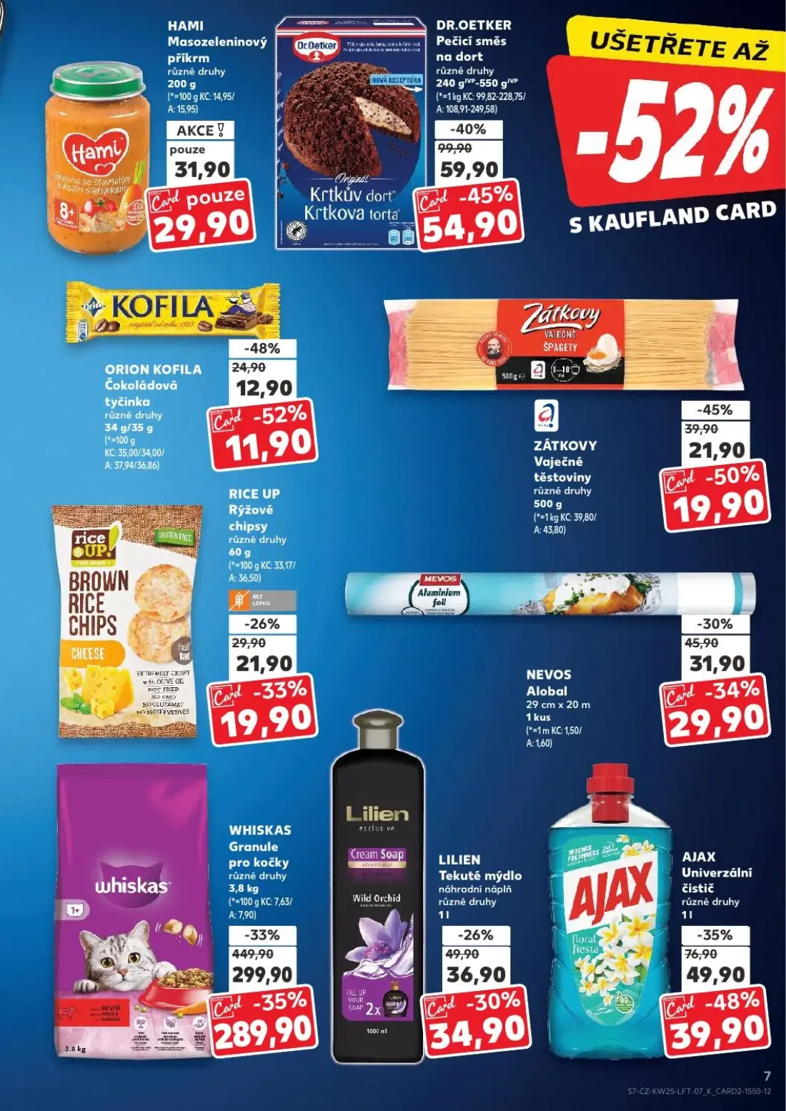 Kaufland leták, strana 7 z 52 — WHISKAS Granule pro kočky, DR.OETKER Pečicí směs na dort, AJAX Univerzální čistič