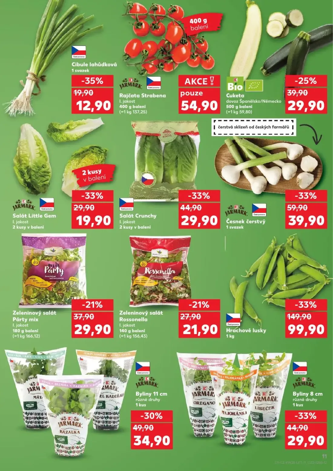 Kaufland leták, strana 11 z 52 — Hrachové lusky, Česnek čerstvý, Salát Crunchy