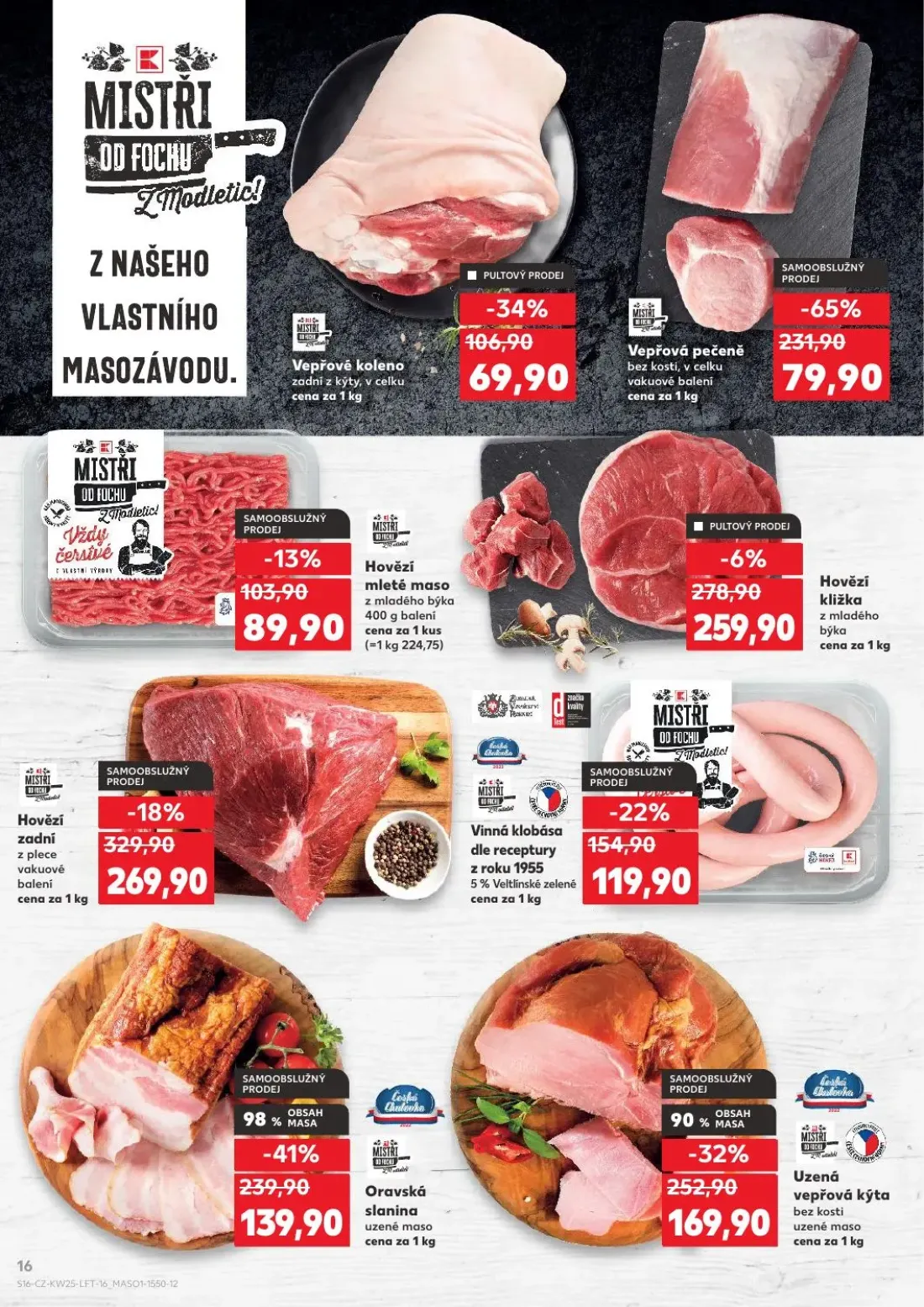 Kaufland leták, strana 16 z 52 — Vinná klobása dle receptury z roku 1955 5% Veltlínské zelené