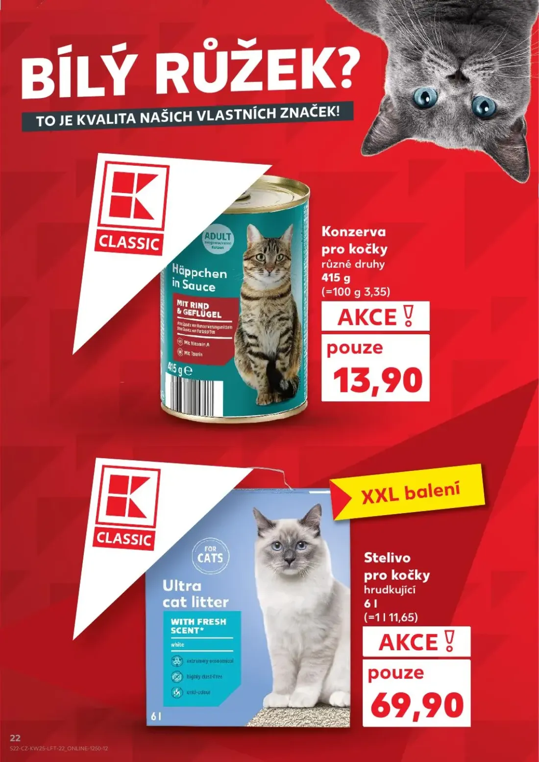 Kaufland leták, strana 22 z 52 — Konzerva pro kočky, Stelivo pro kočky hrudkující