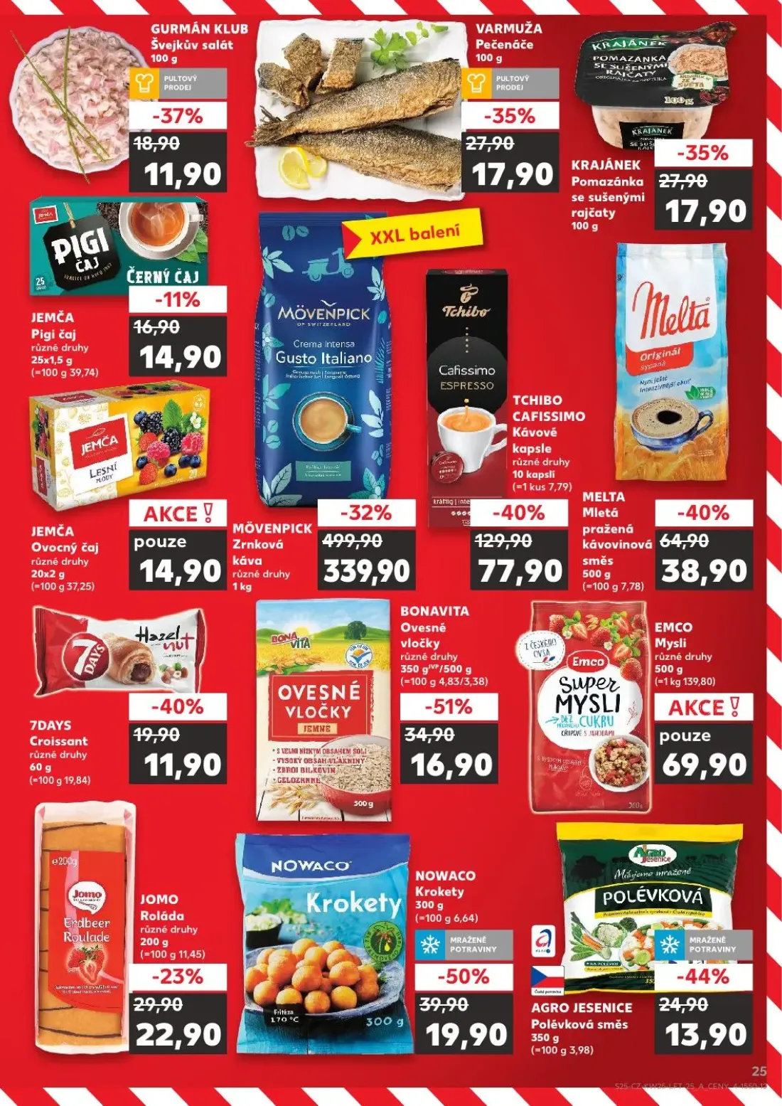 Kaufland leták, strana 25 z 52 — MÖVENPICK Zrnková káva, TCHIBO CAFISSIMO Kávové kapsle, NOWACO Krokety