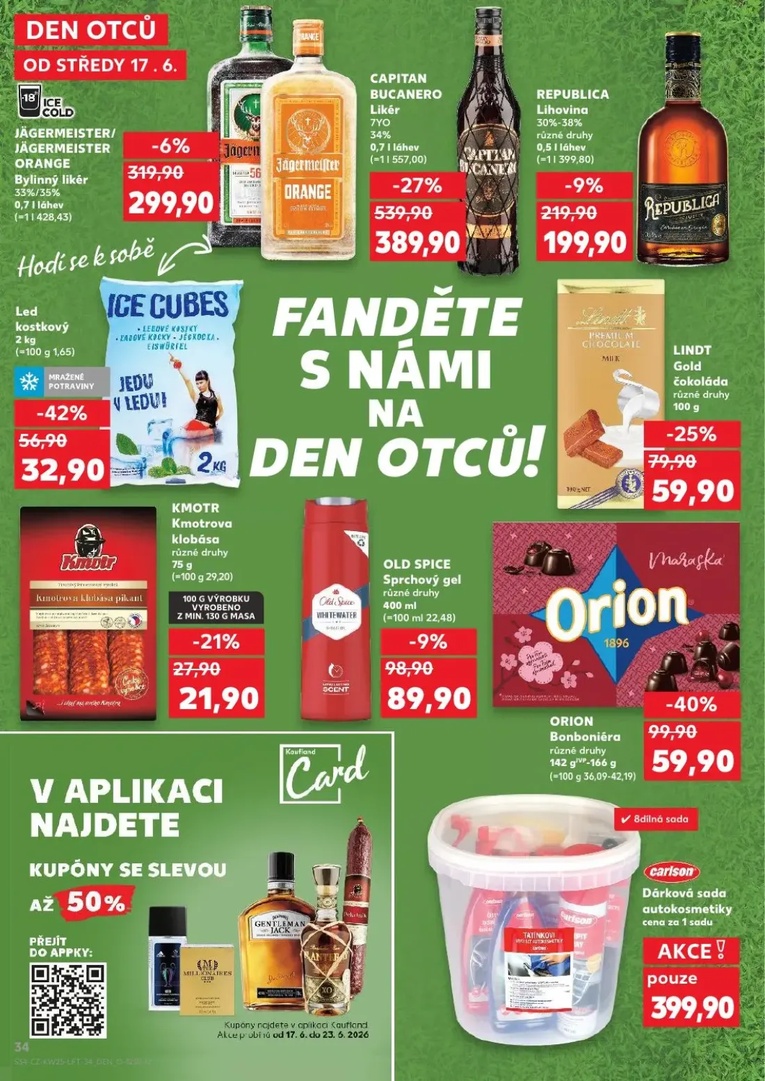 Kaufland leták, strana 34 z 52 — ORION Bonboniéra, LINDT Gold čokoláda, Carlsson Dárková sada autokosmetiky