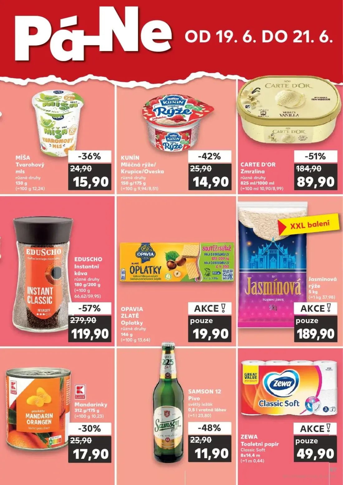 Kaufland leták, strana 47 z 52 — EDUSCHO Instantní káva, KUNÍN Mléčná rýže/ Krupice/Oveska, SAMSON 12 Pivo světlý ležák
