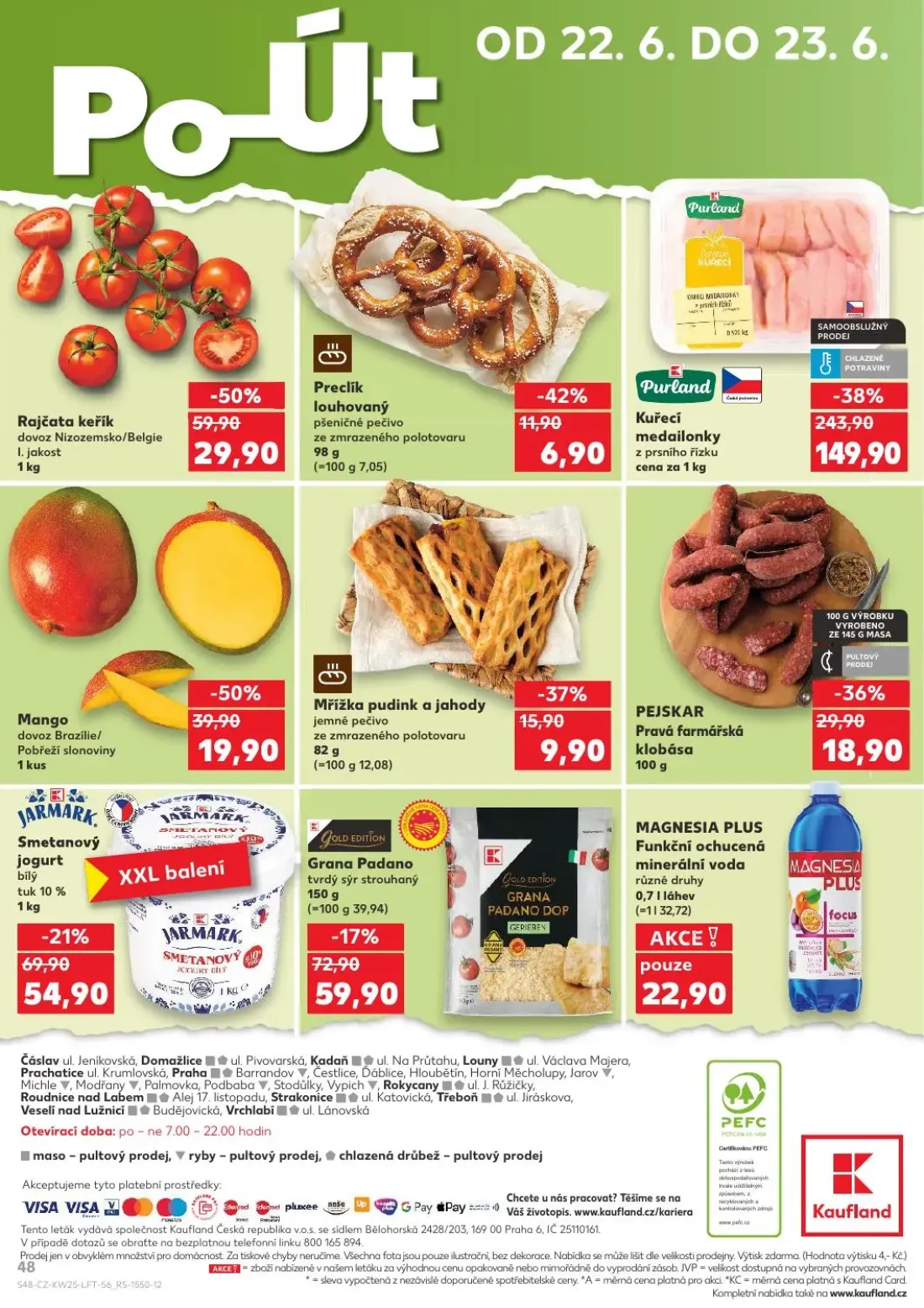 Kaufland leták, strana 48 z 52 — Rajčata keřík, Mango, Smetanový jogurt bílý