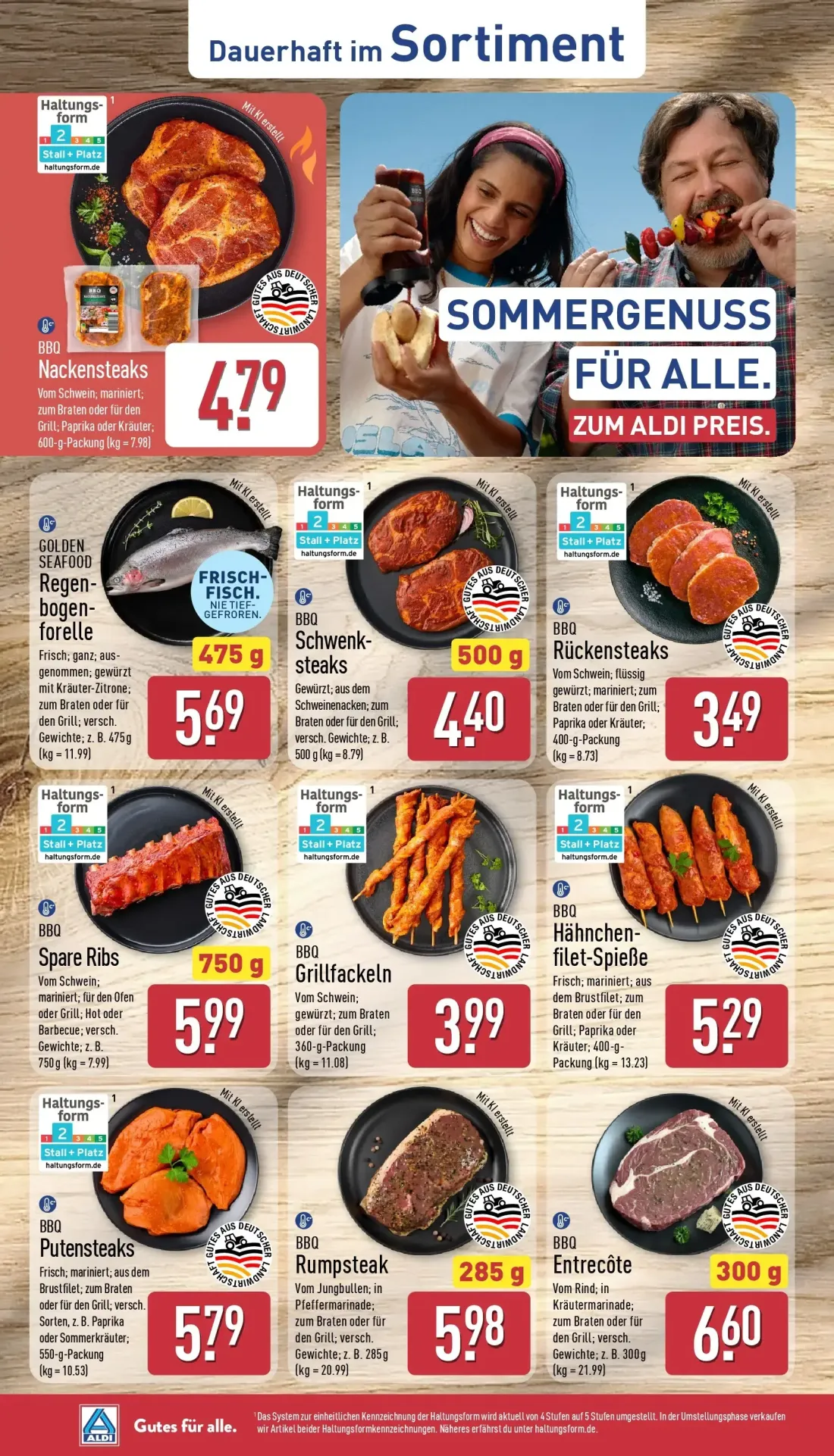 Aldi Nord Prospekt, Seite 2 von 43 — BBQ Nackensteaks, GOLDEN SEAFOOD Regen-bogen-forelle, BBQ Schwenk-steaks