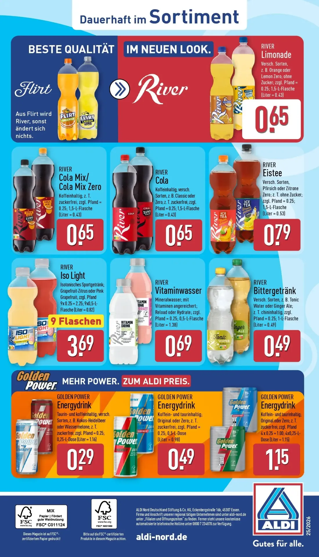 Aldi Nord Prospekt, Seite 4 von 43 — RIVER Limonade, RIVER Cola Mix/ Cola Mix Zero, RIVER Cola