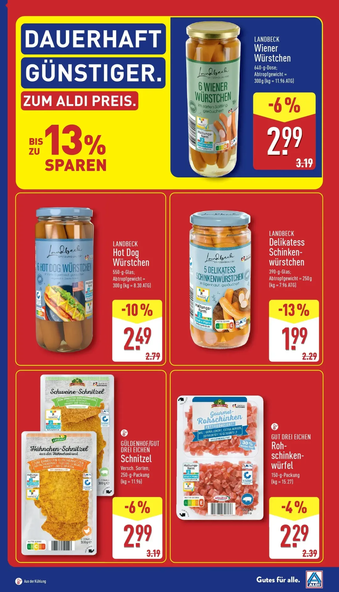Aldi Nord Prospekt, Seite 8 von 43 — Hot Dog Würstchen, Delikatess Schinkenwürstchen, Wiener Würstchen