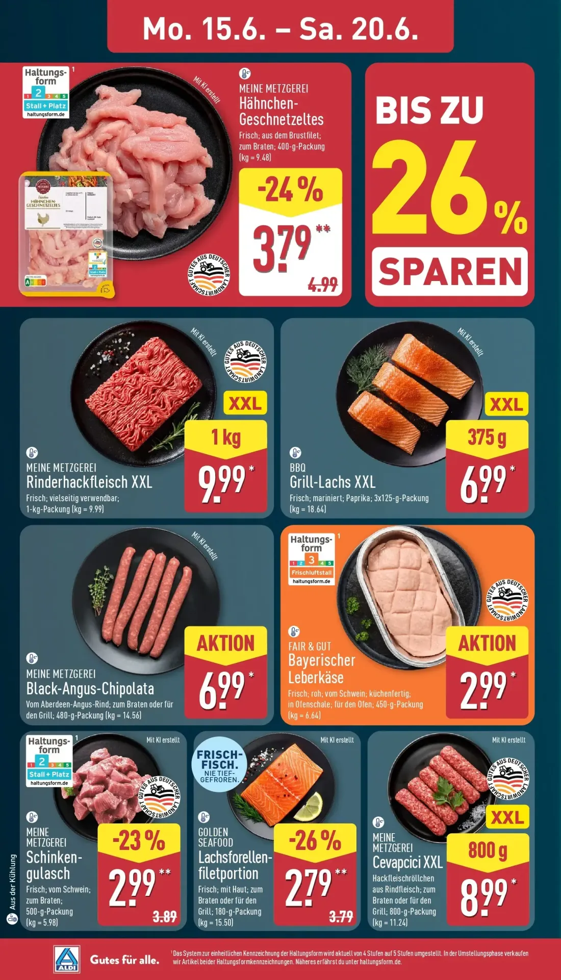 Aldi Nord Prospekt, Seite 10 von 43 — Hähnchen- Geschnetzeltes, Lachsforellen- filetportion, Schinken- gulasch