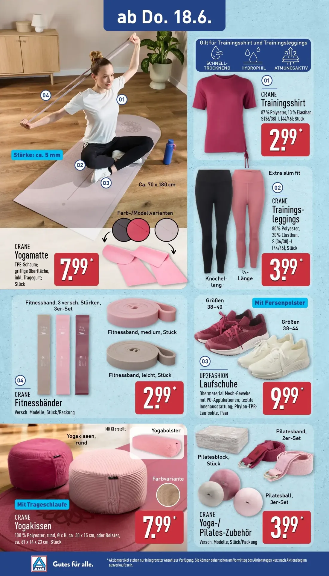 Aldi Nord Prospekt, Seite 26 von 43 — CRANE Trainingsshirt, CRANE Yogamatte, CRANE Trainings-leggings