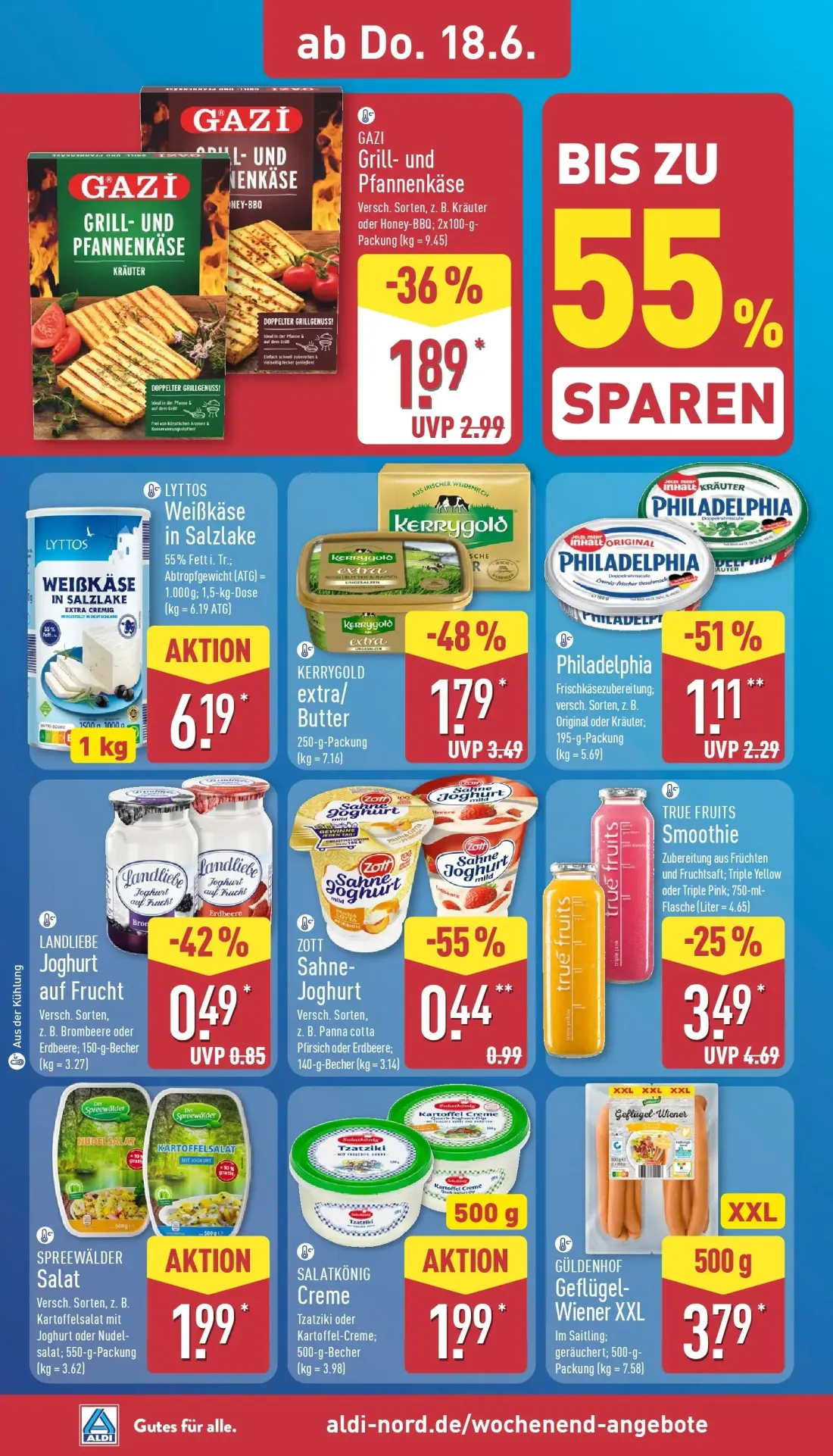 Aldi Nord Prospekt, Seite 34 von 43 — GAZI Grill- und Pfannenkäse, LYTTOS Weißkäse in Salzlake, GÜLDENHOF Geflügel-Wiener XXL