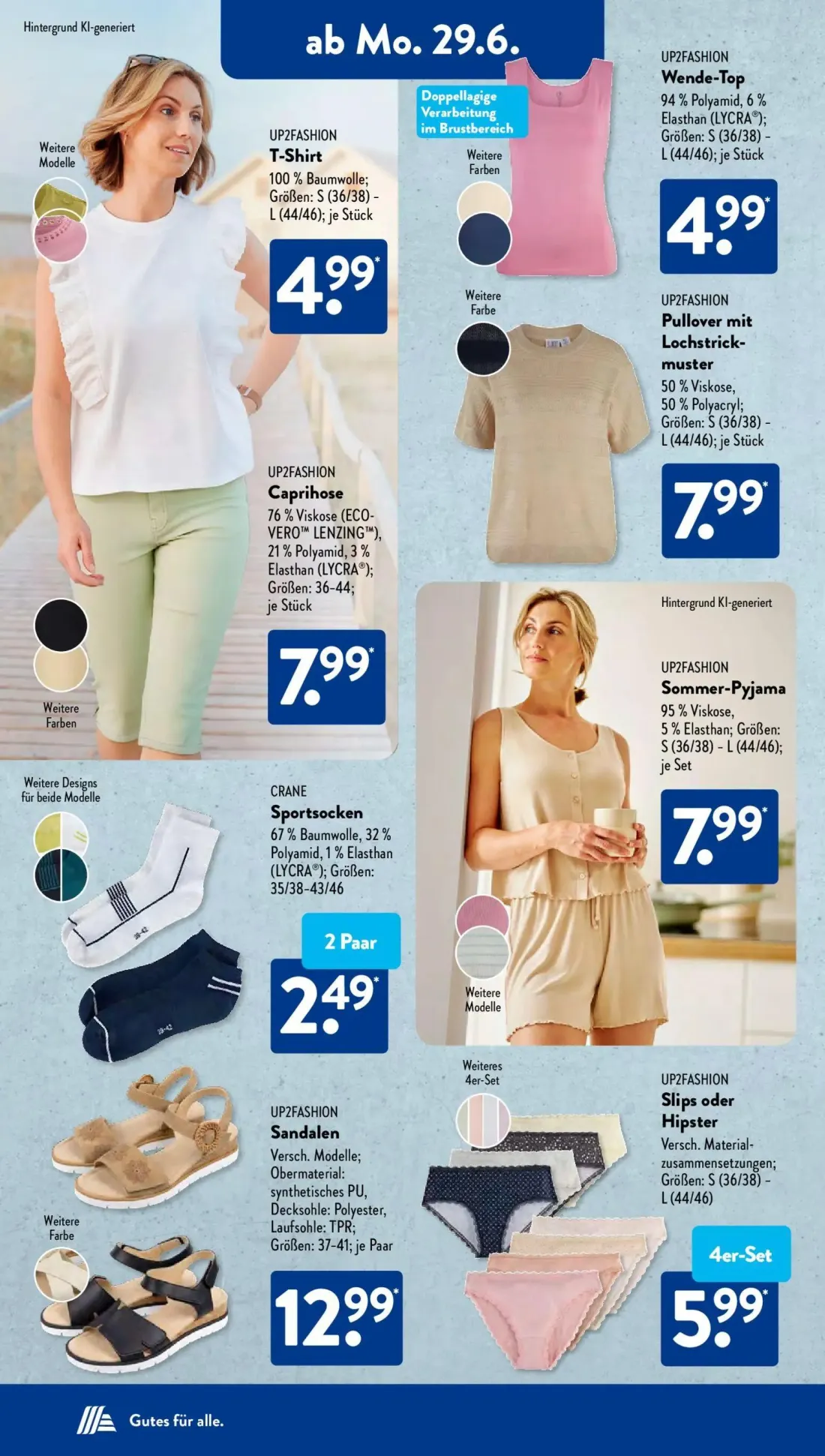 Aldi Süd Prospekt, Seite 2 von 24 — T-Shirt, Wende-Top, Pullover mit Lochstrickmuster