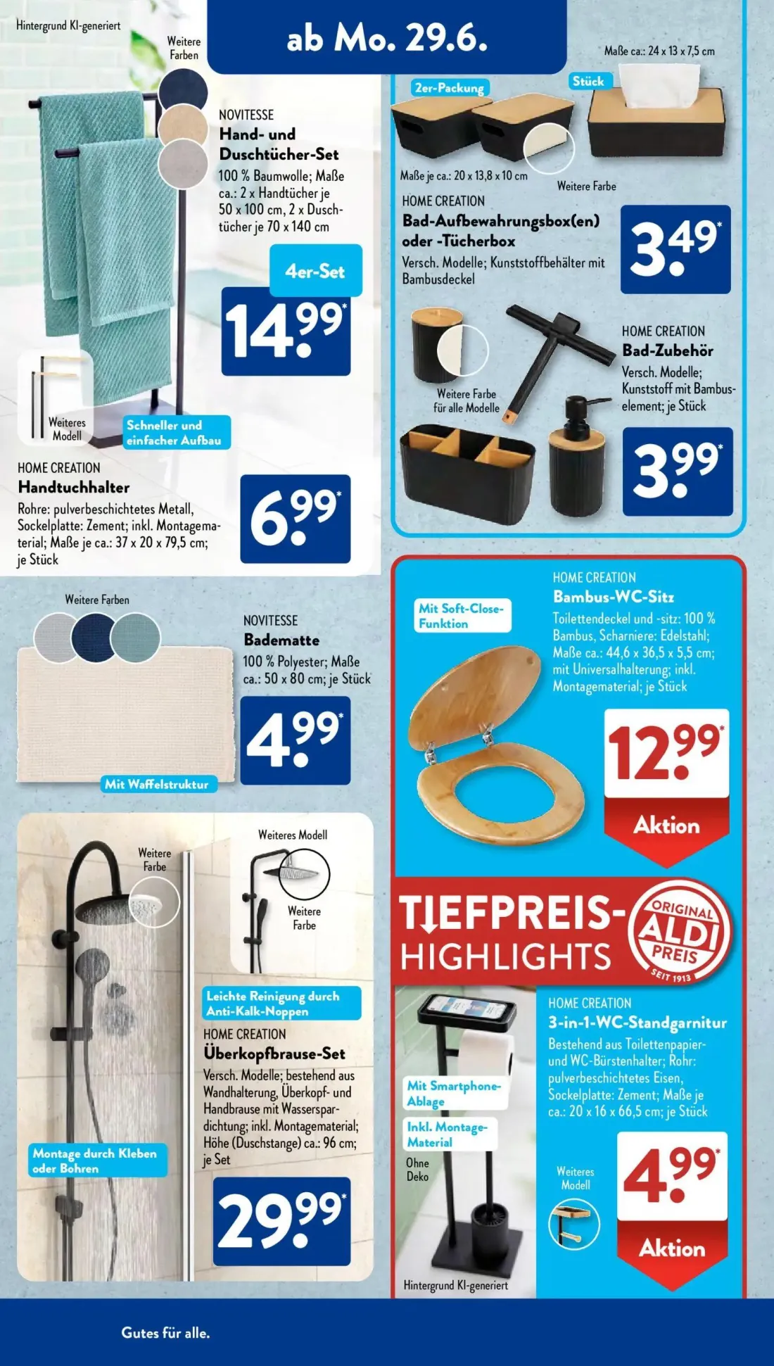 Aldi Süd Prospekt, Seite 4 von 24 — Hand- und Duschtücher-Set, Bad-Aufbewahrungsbox(en) oder -Tücherbox, Handtuchhalter