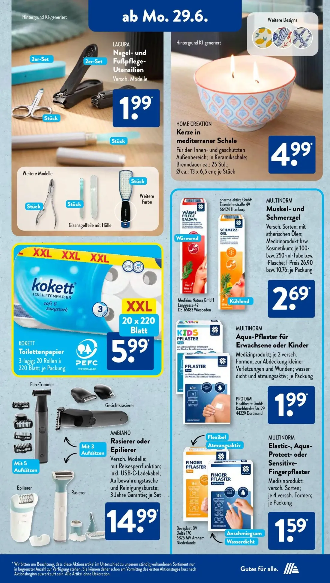 Aldi Süd Prospekt, Seite 5 von 24 — LACURA Nagel- und Fußpflege-Utensilien, kokett Toilettenpapier, MULTINORM Muskel- und Sc…