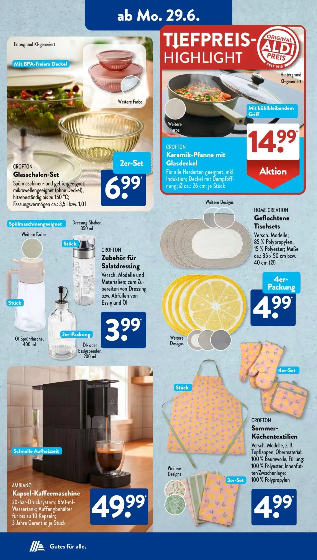 Aldi Süd Prospekt, Seite 6 von 24 — HOME CREATION Geflochtene Tischsets, CROFTON Sommer-Küchentextilien