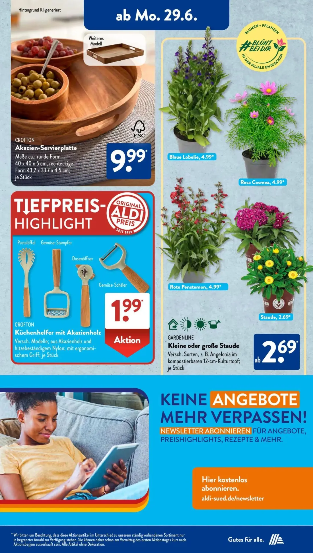 Aldi Süd Prospekt, Seite 7 von 24 — Blaue Lobelie, Rosa Cosmea, Rote Penstemon
