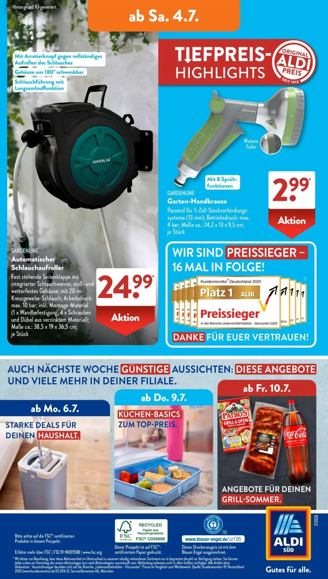 Aldi Süd Prospekt, Seite 18 von 24 — Automatischer Schlauchaufroller, Garten-Handbrause