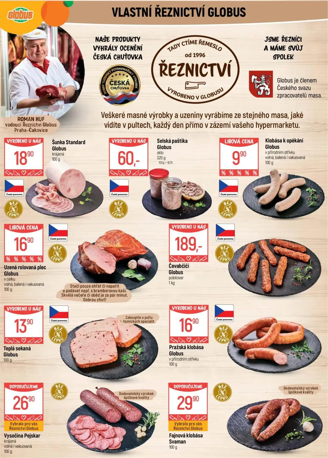 GLOBUS leták, strana 5 z 50 — Šunka Standard Globus, Selská paštika Globus, Klobása k opékání Globus