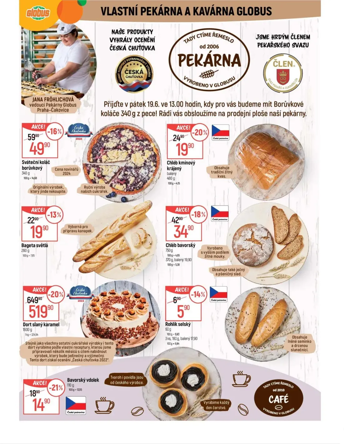 GLOBUS leták, strana 7 z 50 — Dort slaný karamel, Sváteční koláč borůvkový, Chléb bavorský