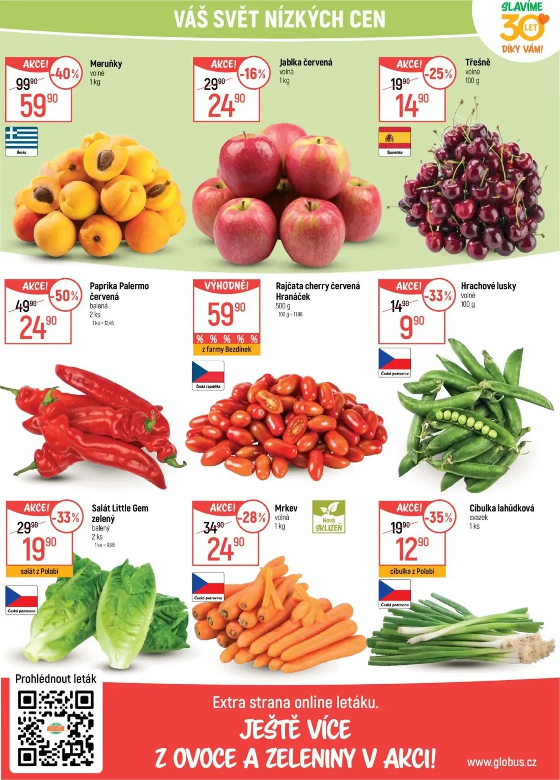 GLOBUS leták, strana 12 z 50 — Meruňky, Paprika Palermo červená, Salát Little Gem zelený