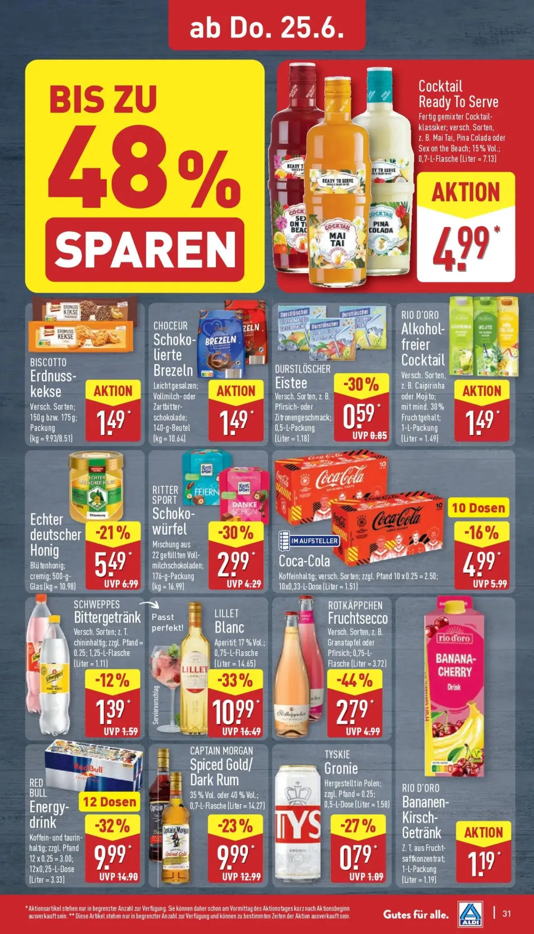 Aldi Nord Prospekt, Seite 33 von 41 — RED BULL Energy-drink, ROTKÄPPCHEN Fruchtsecco, RITTER SPORT Schoko-würfel