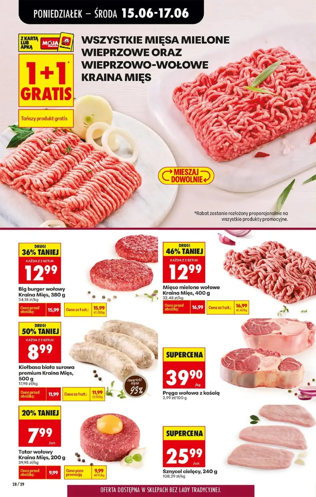 Biedronka gazetka, strona 36 z 87 — Mięso mielone wołowe Kraina Mięs, Big burger wołowy Kraina Mięs, Kiełbasa biała surowa p…