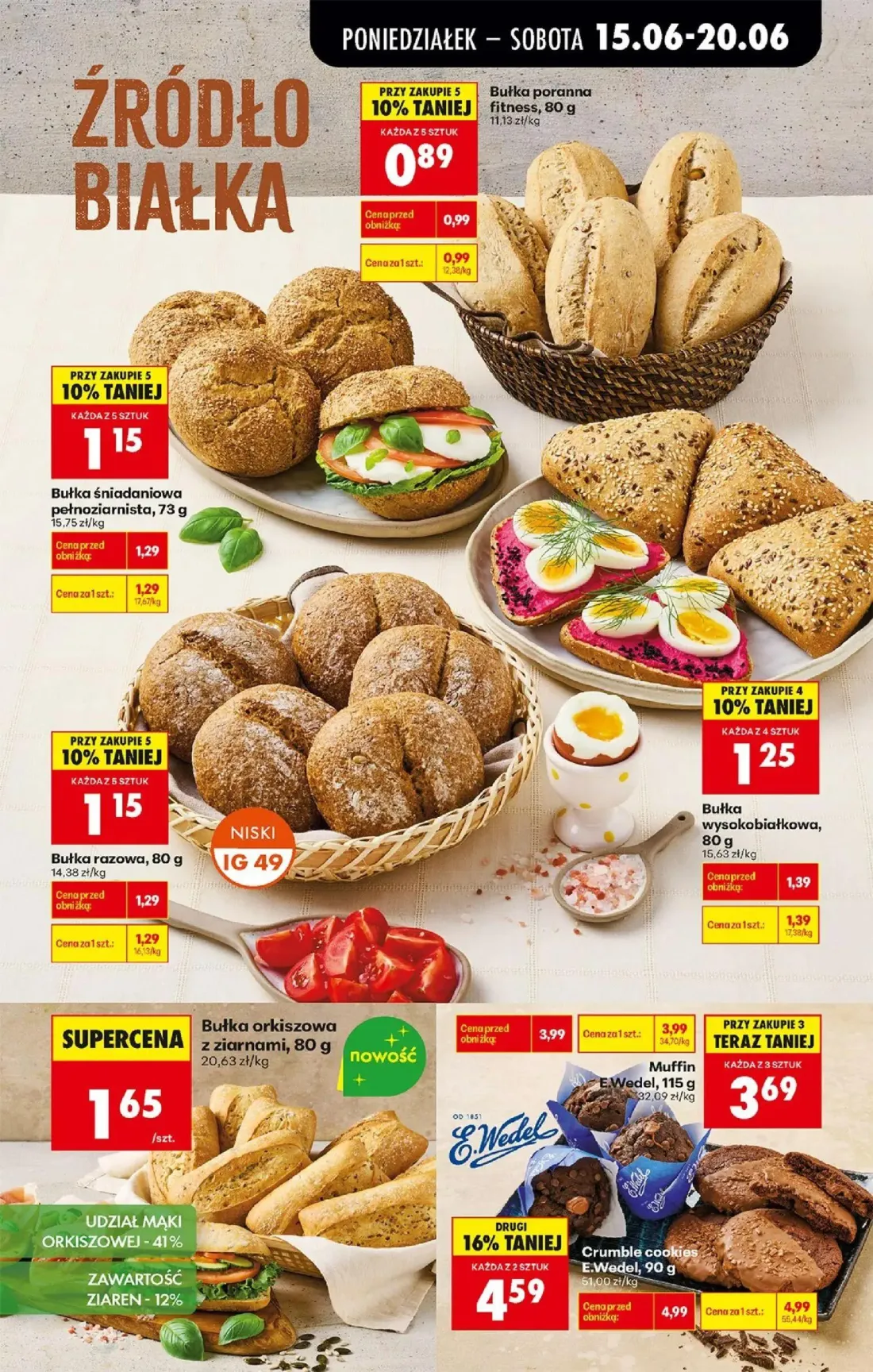 Biedronka gazetka, strona 41 z 87 — Bułka orkiszowa z ziarnami, Crumble cookies E.Wedel, Muffin E.Wedel