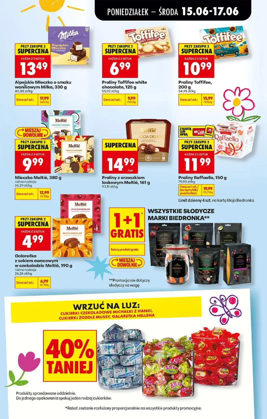 Biedronka gazetka, strona 61 z 87 — Praliny Raffaello, Praliny Toffifee, Alpejskie Mleczko o smaku waniliowym Milka