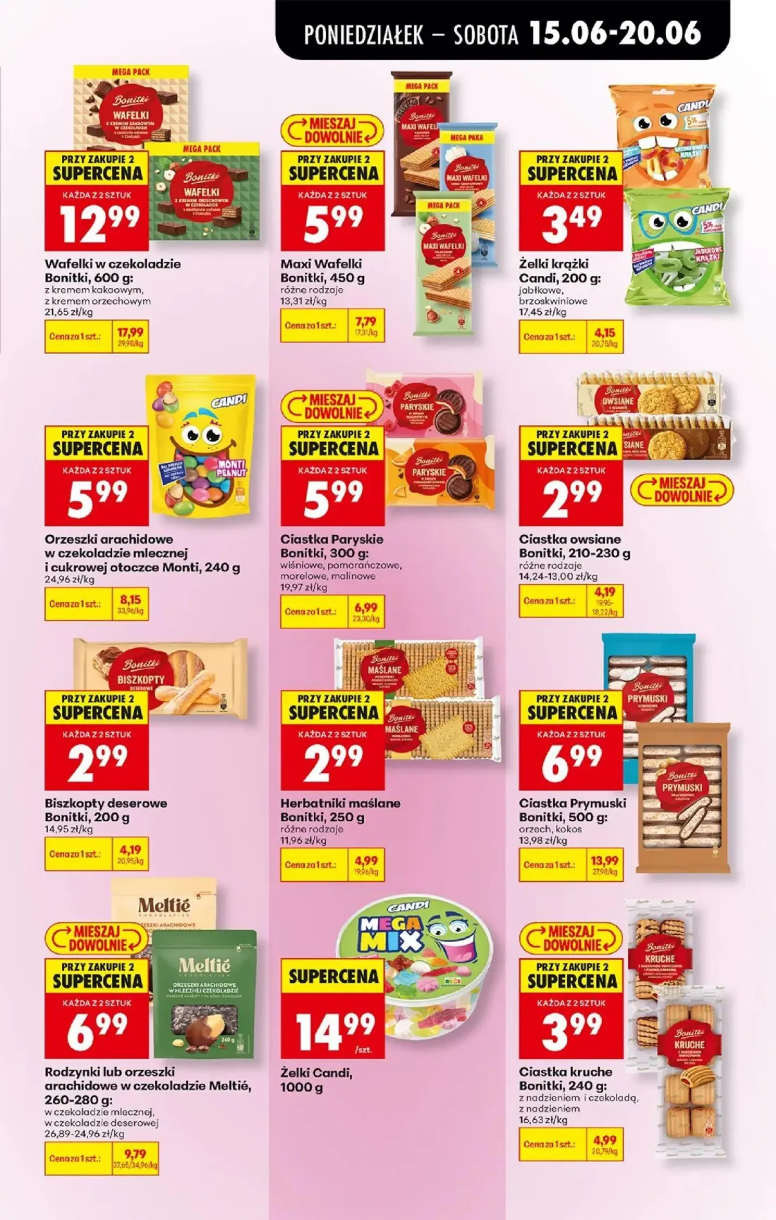 Biedronka gazetka, strona 65 z 87 — Ciastka Prymuski Bonitki, Wafelki w czekoladzie Bonitki, Rodzynki lub orzeszki arachidow…