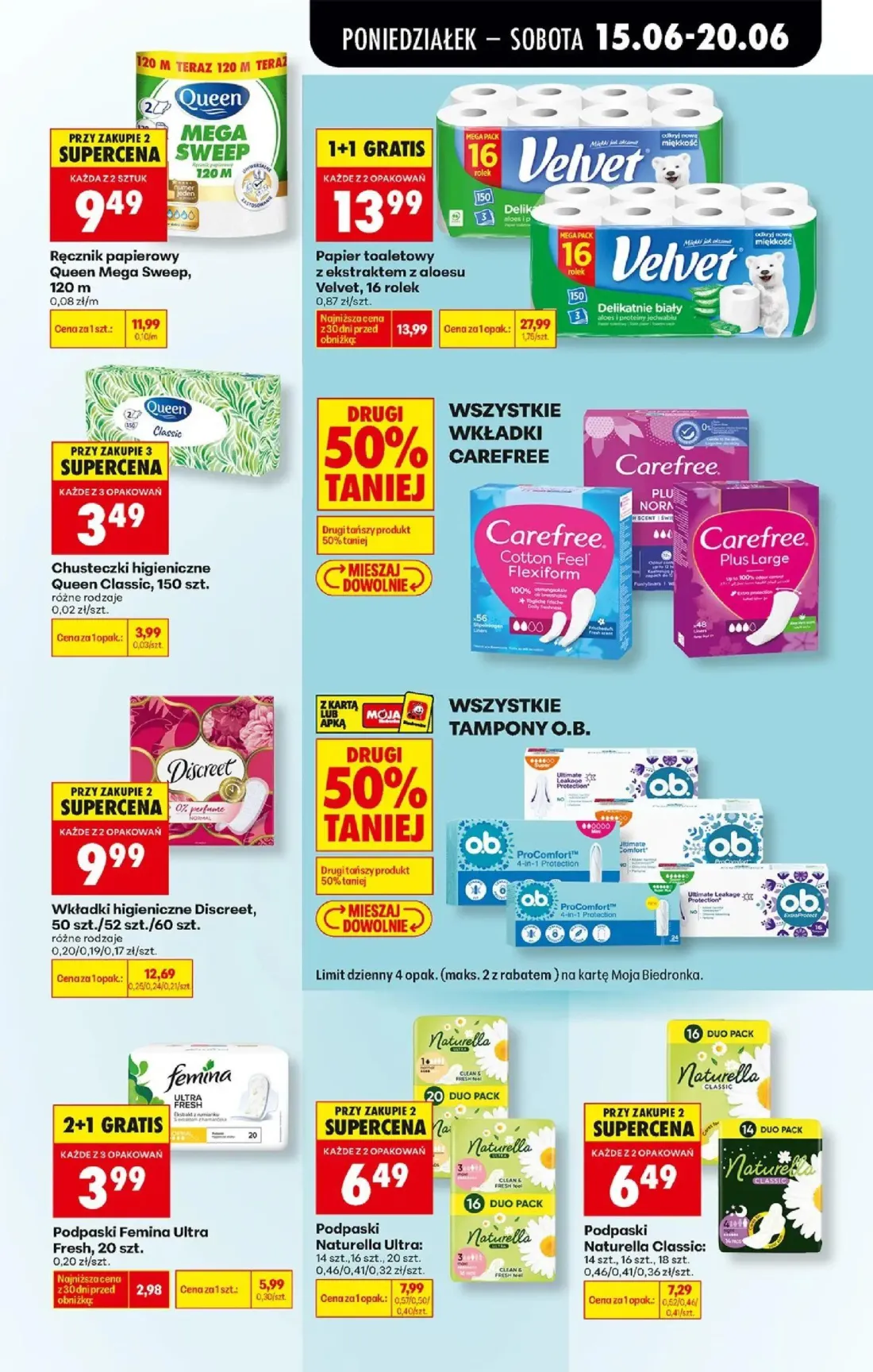 Biedronka gazetka, strona 77 z 87 — Papier toaletowy z ekstraktem z aloesu Velvet, Wkładki higieniczne Discreet, Ręcznik pap…
