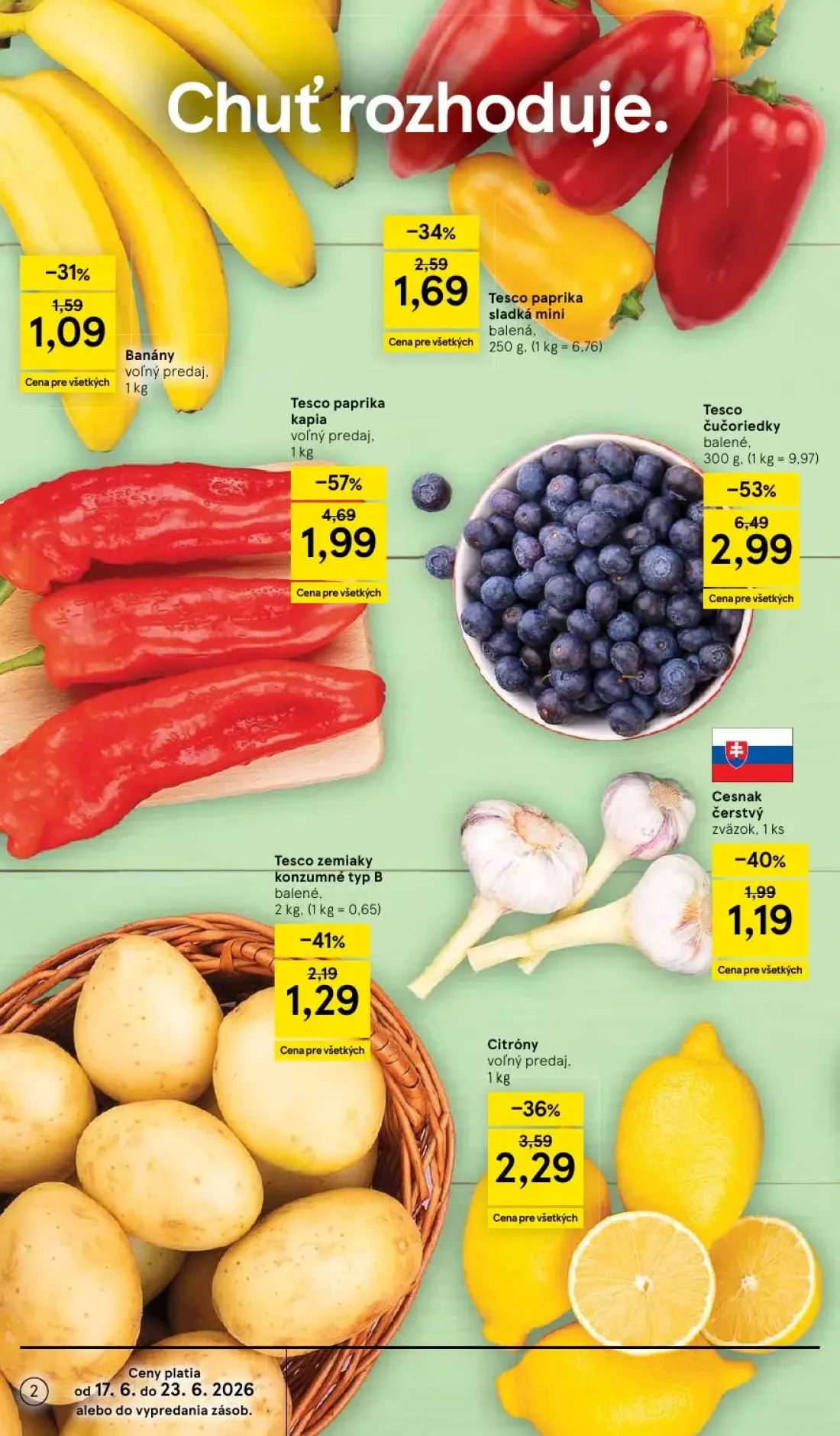 Tesco Supermarket leták, strana 2 z 37 — Tesco čučoriedky, Tesco paprika kapia, Citróny