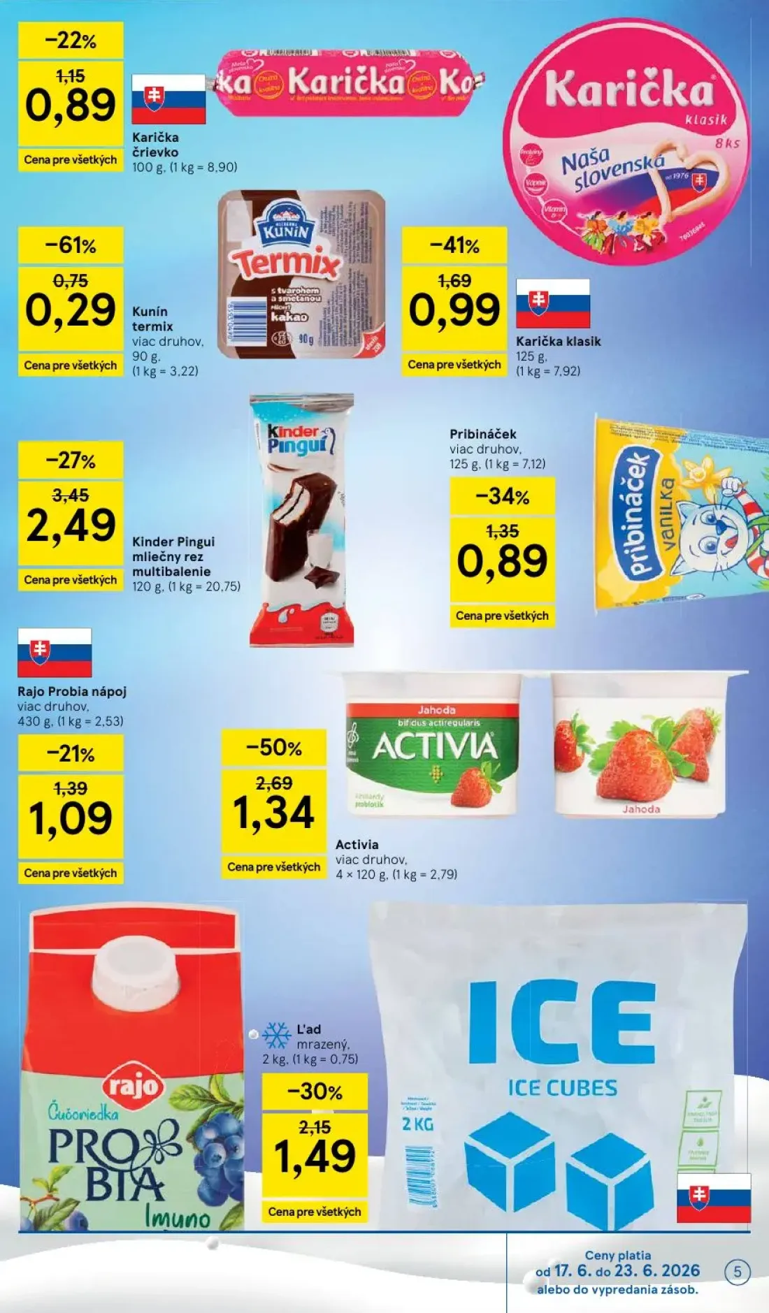 Tesco Supermarket leták, strana 5 z 37 — Activia, Kinder Pingui mliečny rez multibalenie, Karička klasik