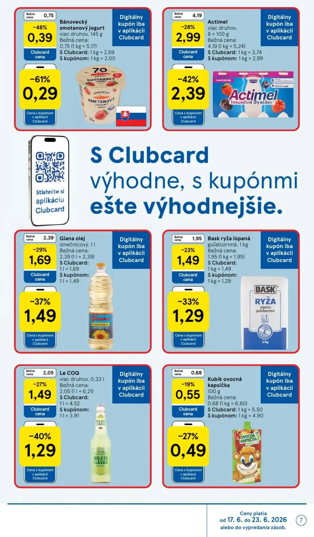 Tesco Supermarket leták, strana 7 z 37 — Actimel, Bánovecký smotanový jogurt, Kubík ovocná kapsička