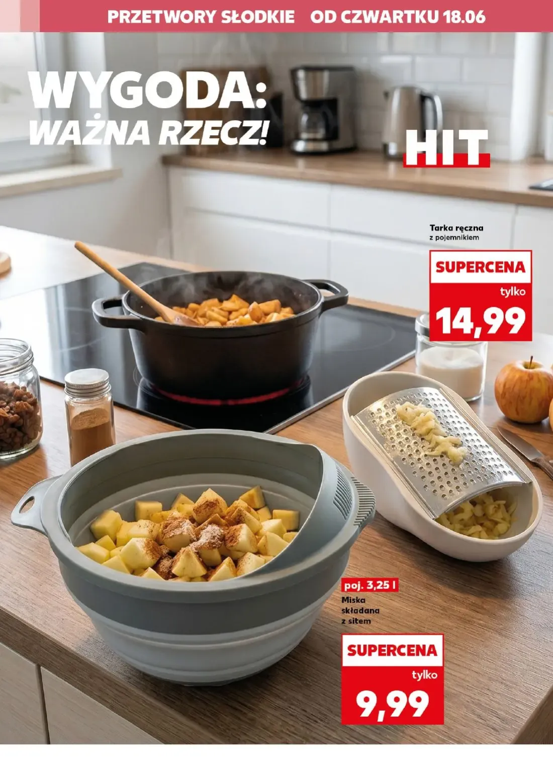 Kaufland gazetka, strona 8 z 22 — Tarka ręczna z pojemnikiem, Miska składana z sitem