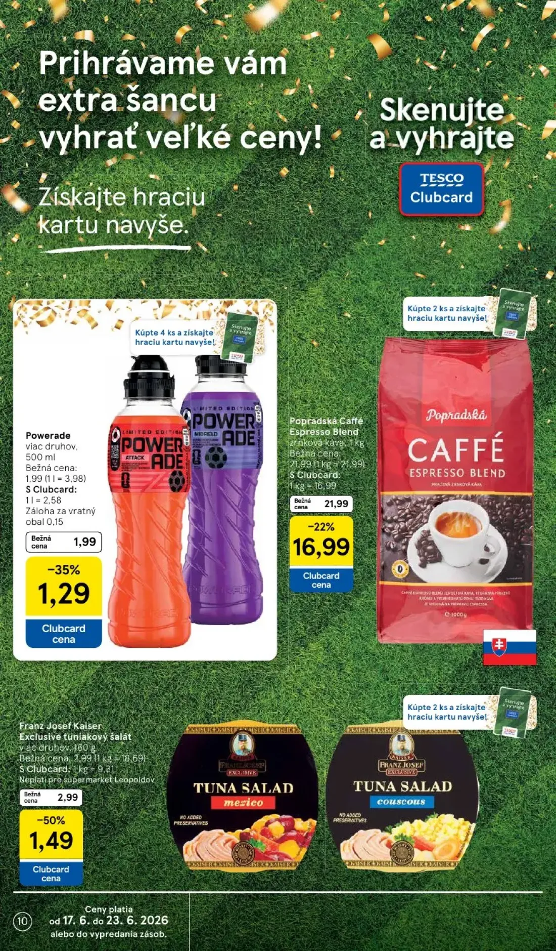Tesco Supermarket leták, strana 10 z 37 — Popradská Caffé Espresso Blend, Powerade