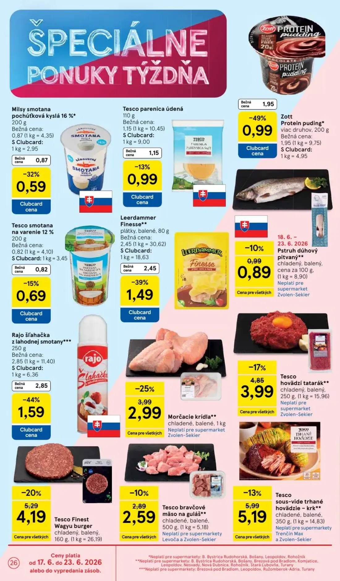 Tesco Supermarket leták, strana 26 z 37 — Rajo šľahačka z lahodnej smotany, Zott Protein puding, Leerdammer Finesse