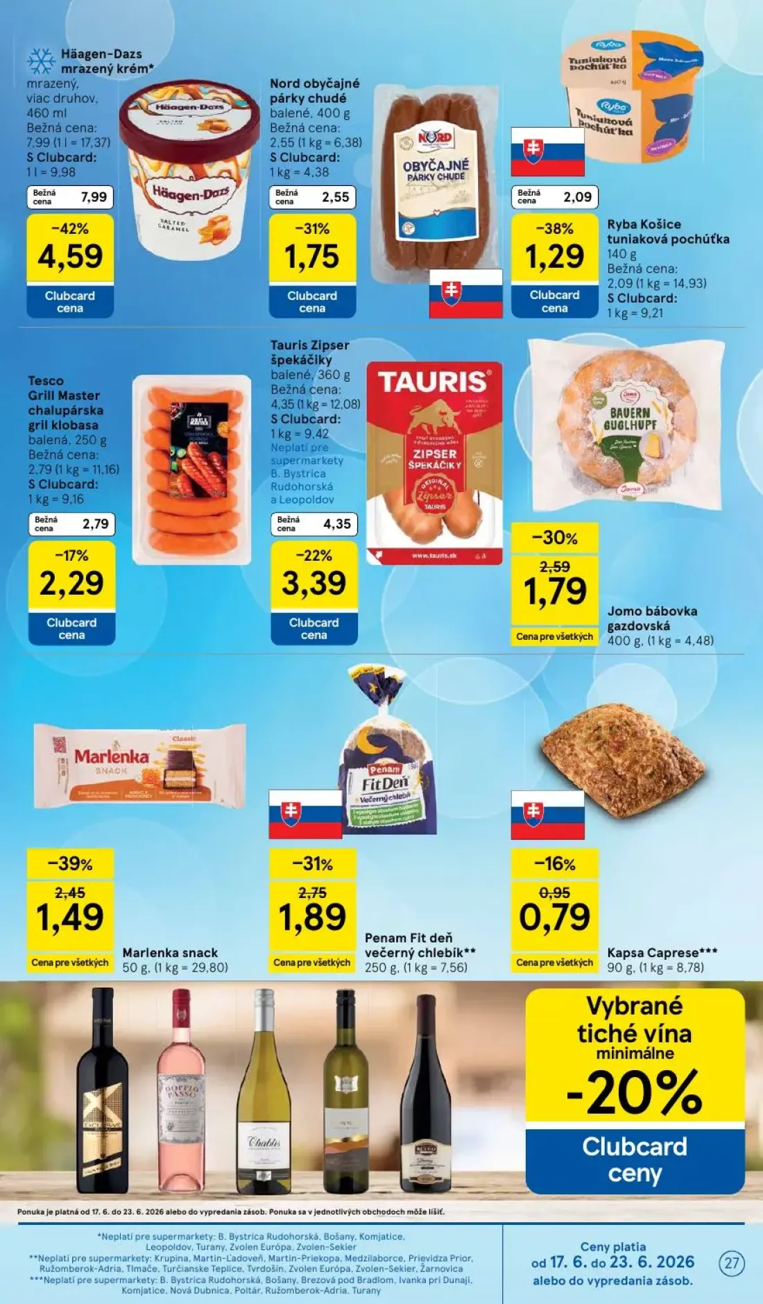 Tesco Supermarket leták, strana 27 z 37 — Tauris Zipser špekáčiky balené, Marlenka snack, Penam Fit deň večerný chlebík
