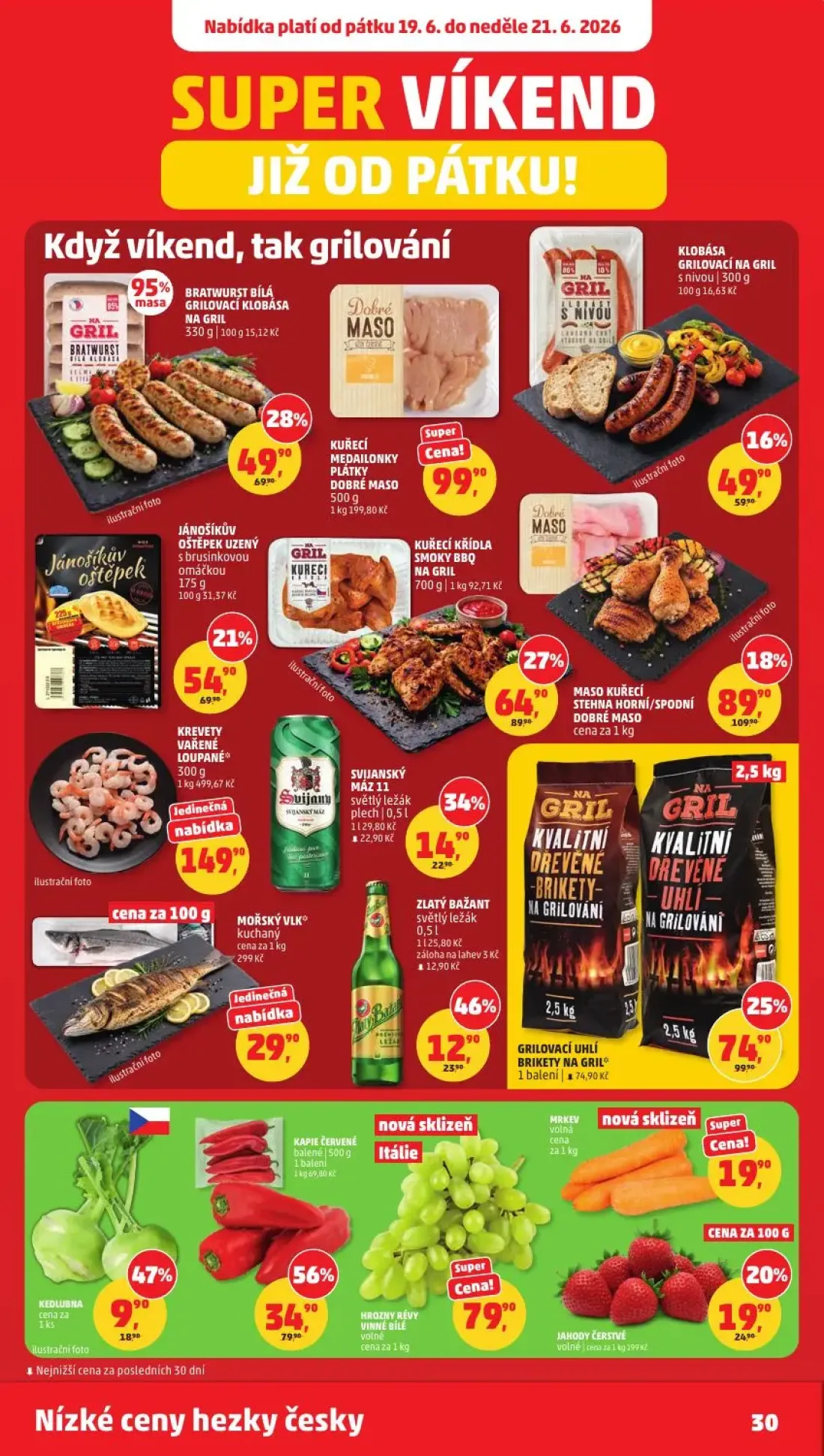PENNY leták, strana 30 z 35 — KUŘECÍ KŘÍDLA SMOKY BBQ NA GRIL, GRILOVACÍ UHLÍ BRIKETY NA GRIL, BRATWURST BÍLÁ GRILOVACÍ KLOB…