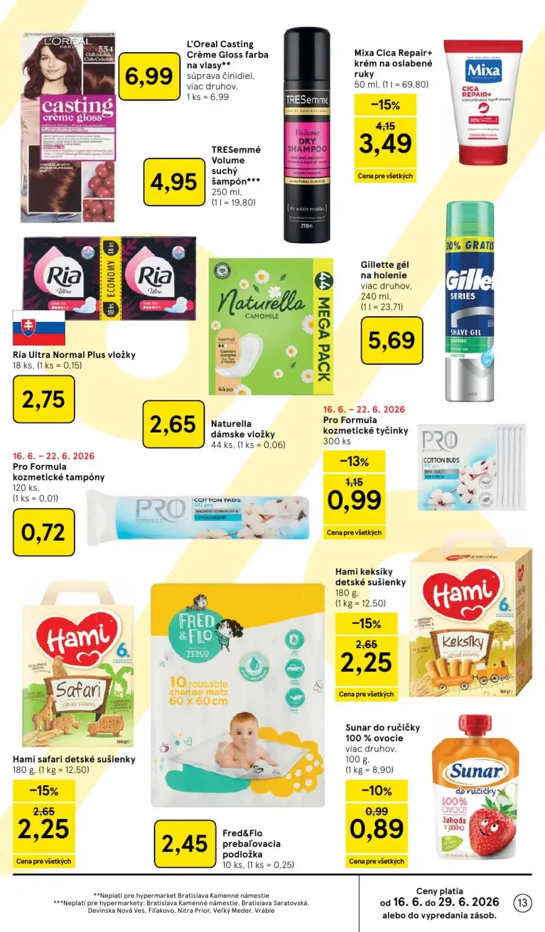 Tesco leták, strana 13 z 58 — L'Oreal Casting Crème Gloss farba na vlasy, TRESemmé Volume suchý šampón, Fred&Flo prebaľovaci…