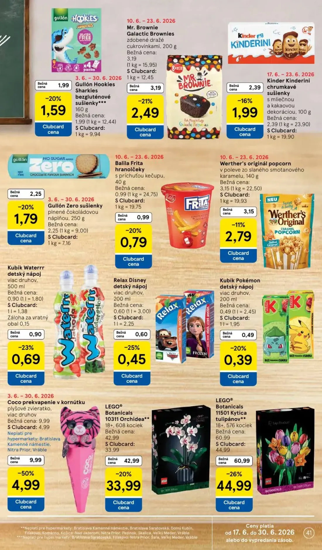 Tesco leták, strana 41 z 58 — Kinder Kinderini chrumkavé sušienky, Kubík Waterrr detský nápoj, Relax Disney detský nápoj