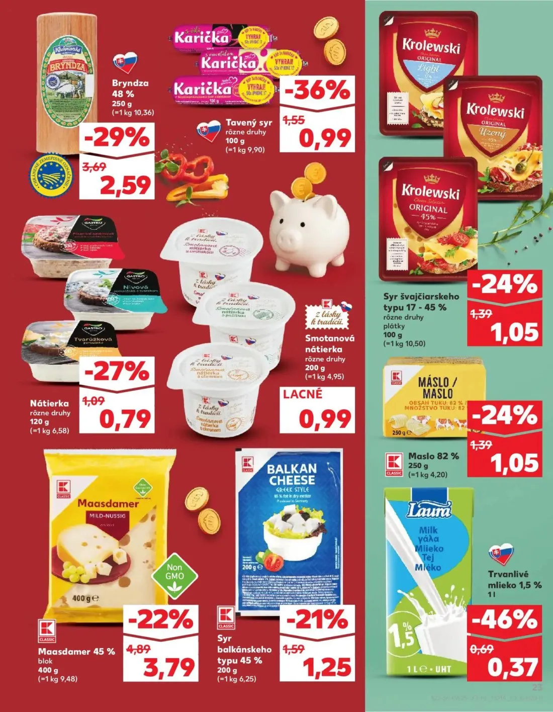 Kaufland leták, strana 23 z 84 — Trvanlivé mlieko 1,5%, Smotanová nátierka